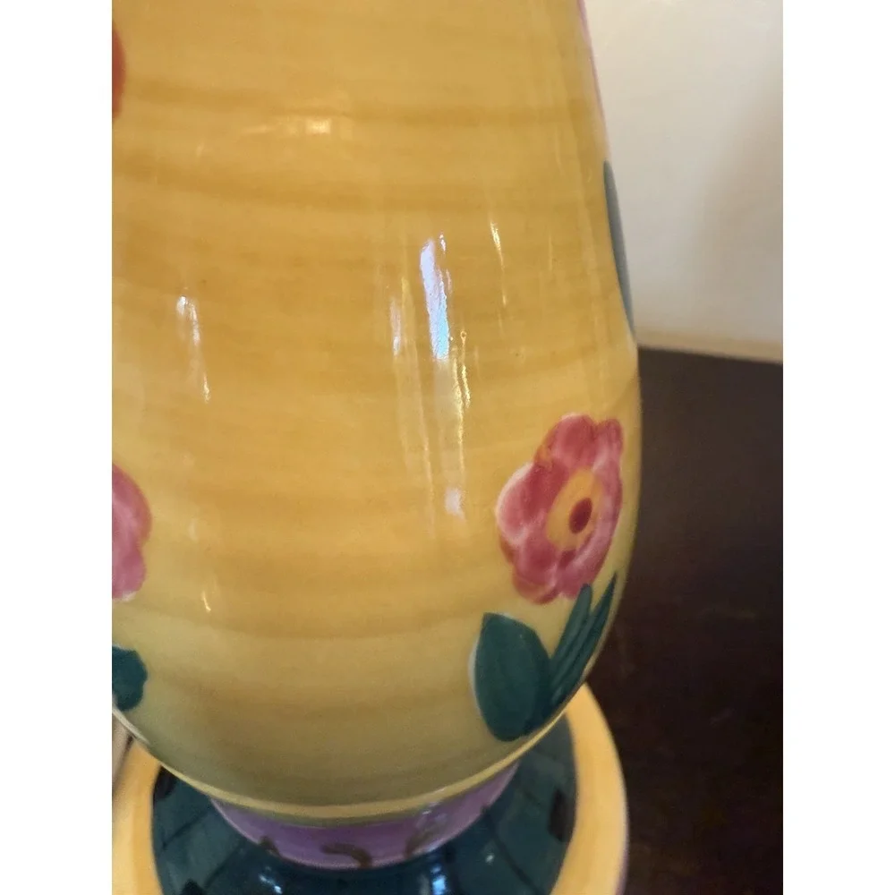 Vintage Ceramic Accent Table LAMP WHIMSICAL with SHADE Floral Hearts 17
